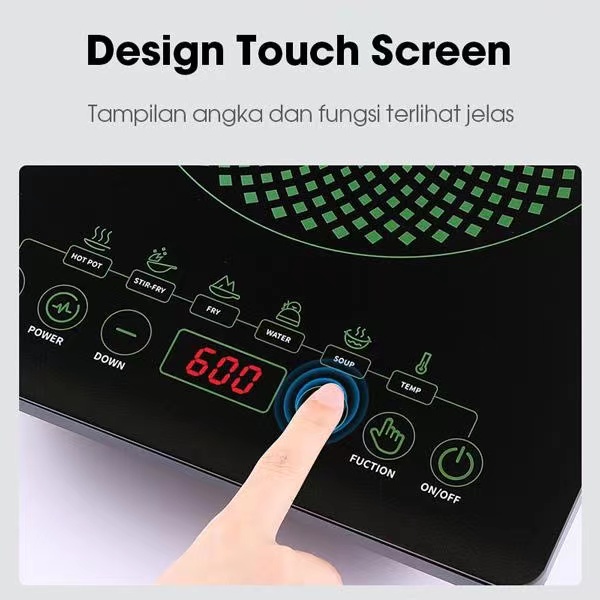 Kompor Listrik Induksi Samono WS-02 Waterproof High Quality Smart Touch Screen 600Watt