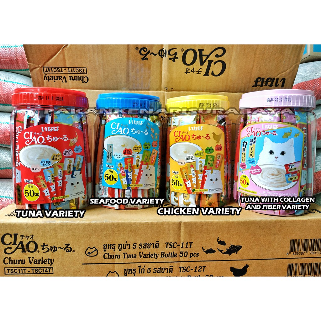 Ciao isi 50 Sachet Kemasan Toples Churu Chu Ru Snack Kucing Creamy