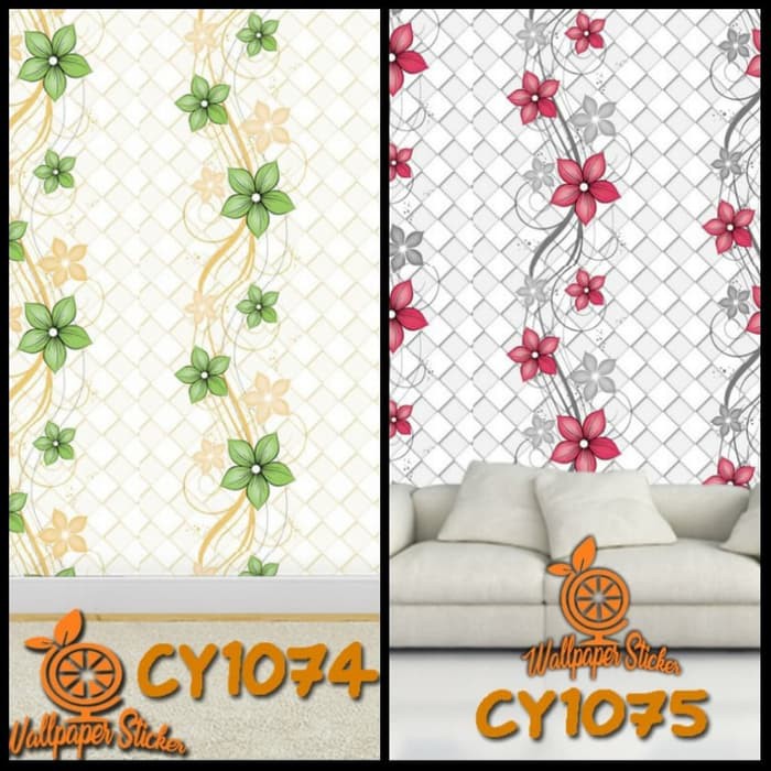 CY1075 Wallpaper Silver N Red Flower 10m 45cm Walpaper Stiker Dinding