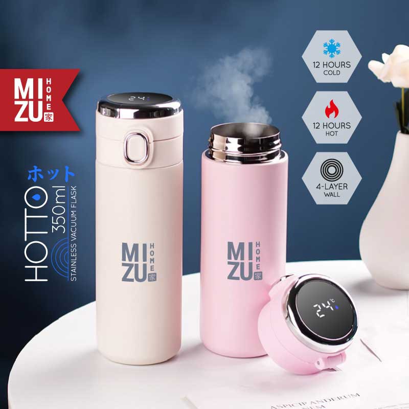 MIZU HOTTO Stainless Vacuum Flask 350ml Temperature Display Travel Thermos Botol Minum Termos-5