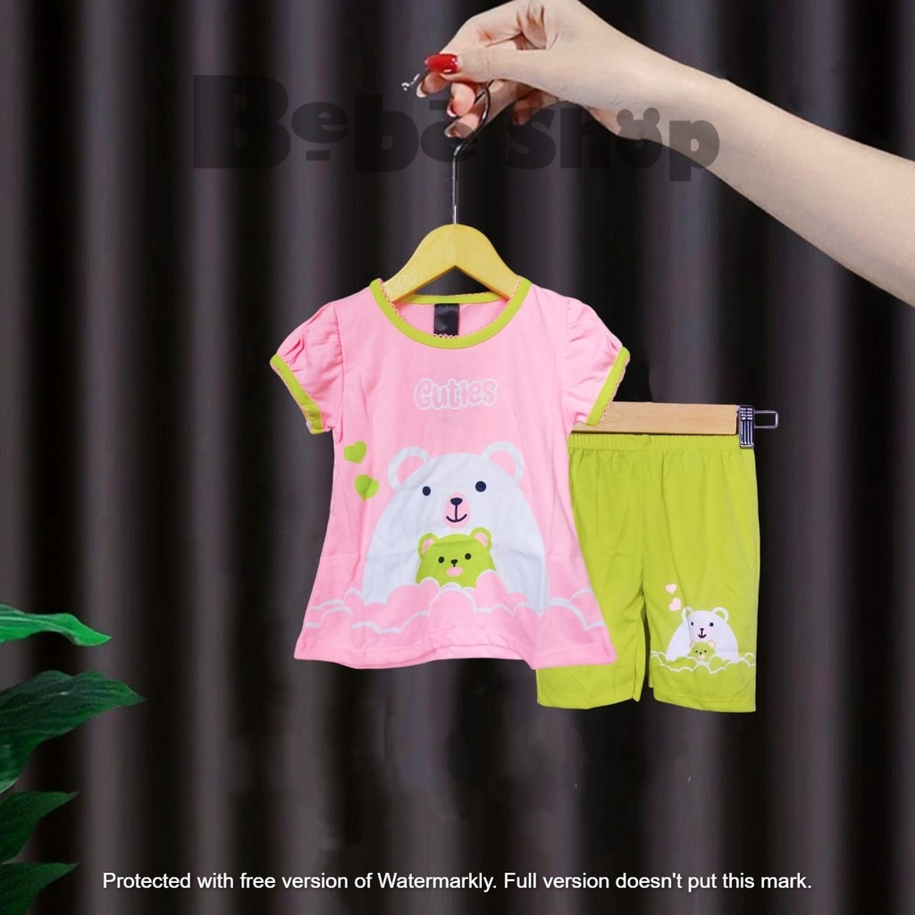 Setelan baju anak cewek karakter bear Cuties  usia  1 sampai 7 Tahun