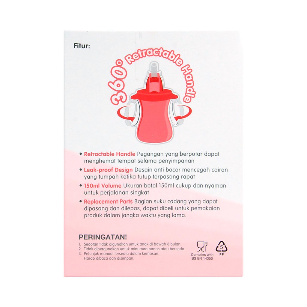 Pigeon Petite Straw Bottle Botol Minum Sedotan Bayi 9+ Bulan Pink Merah Muda 150ml