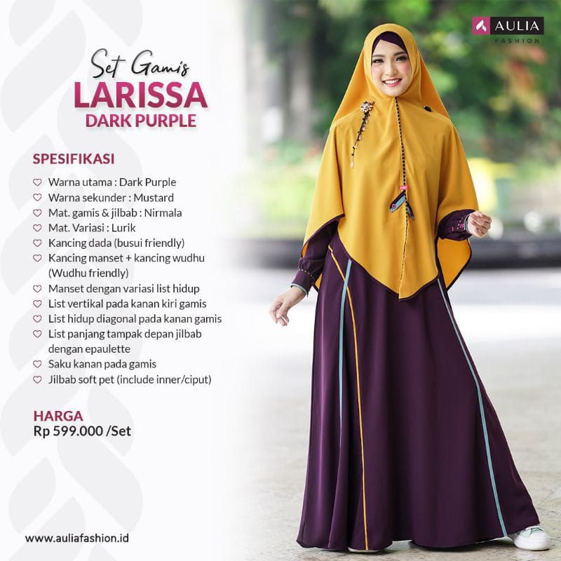 SET GAMIS KHIMAR AULIA LARISSA DARK PURPLE/AULIA FASHION