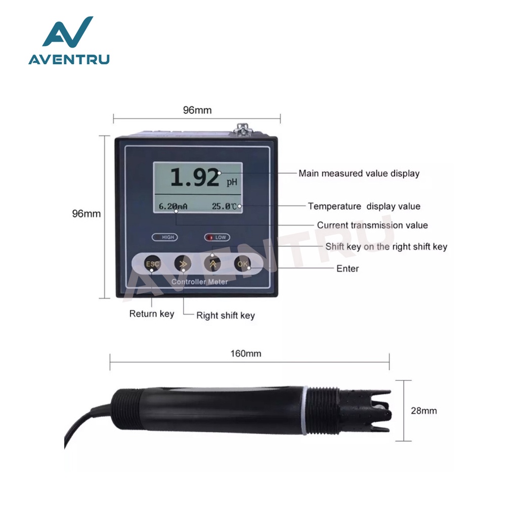 Online Industrial PH Controller ORP Meter Monitor Digital 0.02pH 1mV