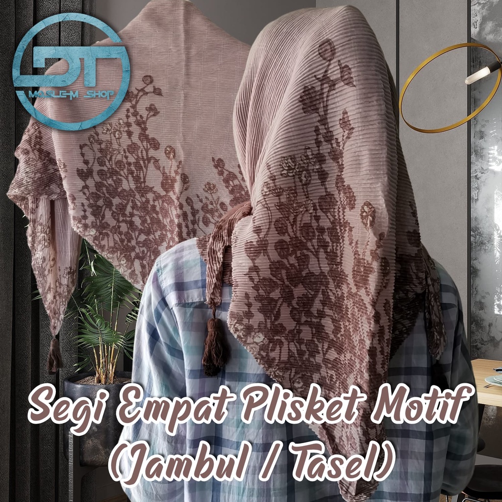 Kerudung Plisket Segi 4 Terbaru / Hijab Plisket Segi Empat Motif / Plisket Motif Jambul Atau Tasel P