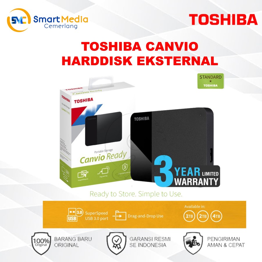 Toshiba Canvio Ready 1TB - Harddisk HDD External Toshiba Canvio 1TB Harddisk 2.5"