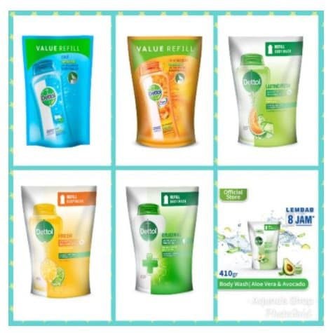 Dettol Body Wash Refill Sabun Mandi Cair Anti Bakteri kemasan isi ulang 410g - 6 Varian