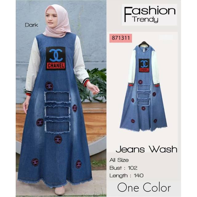 GAMIS CHIKA CHANEL JEANS GAMIS JEANS WANITA PAKAIAN MUSLIM WANITA GAMIS JUMBO