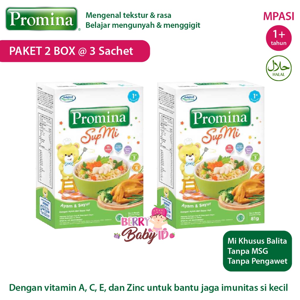 Promina Paket 2 Pak Sup Mi Ayam Sayur &amp; Daging Sayur MPASI Makanan Bayi 12m+ Berry Mart