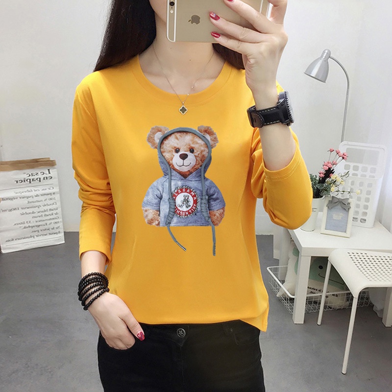 [littlecrab] Kaos Lengan Panjang Kekinian Teddy Bear Lucu Kaos Oversize T-shirt Beruang Lucu Unik Unisex Berkualitas Korean Style