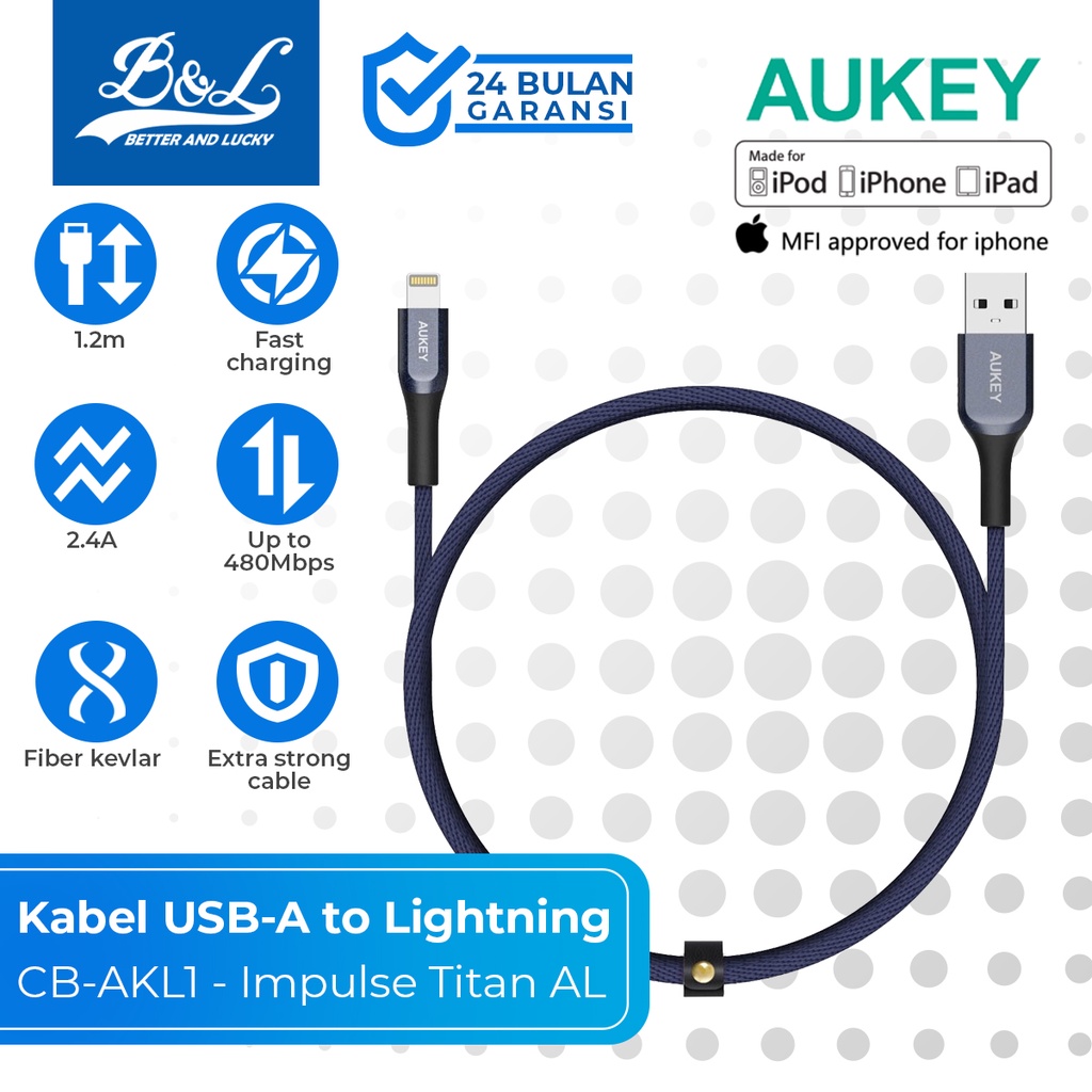 AUKEY Kabel iPhone USB to Lightning MFi IMPULSE TITAN Kevlar Core CB-AKL