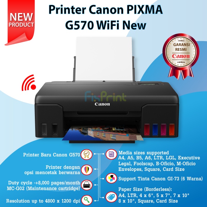 Printer PIXMA G570 570 Printer Photo InkTank 6 Warna Wireless