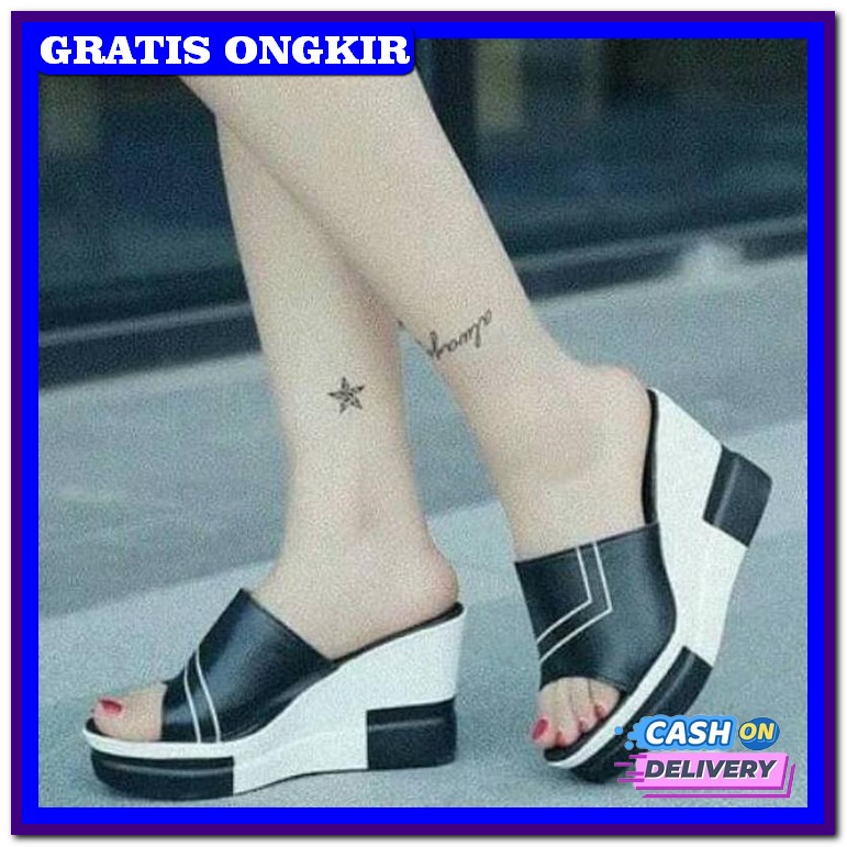 Sandal Wanita Wedges Flat Cewek Sendal Slop Wages Sepatu Murah Original Branded Import Selop Berkual
