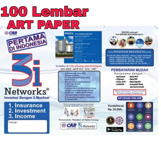 Brosur Car 3i Networks Simple paket hemat 100 lembar  bahan artv paper