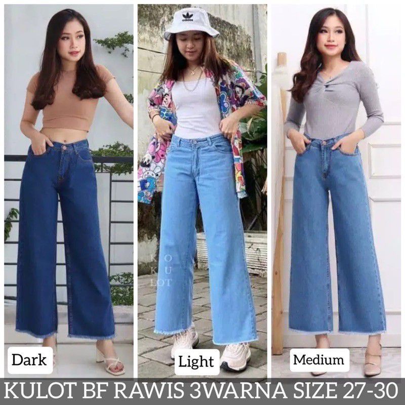 PREMIUM KULOT JEANS RAWIS TEBAL CELANA BOYFRIEND HIGHWAIST KULOT JEANS RAWIS WANITA  TEBAL
