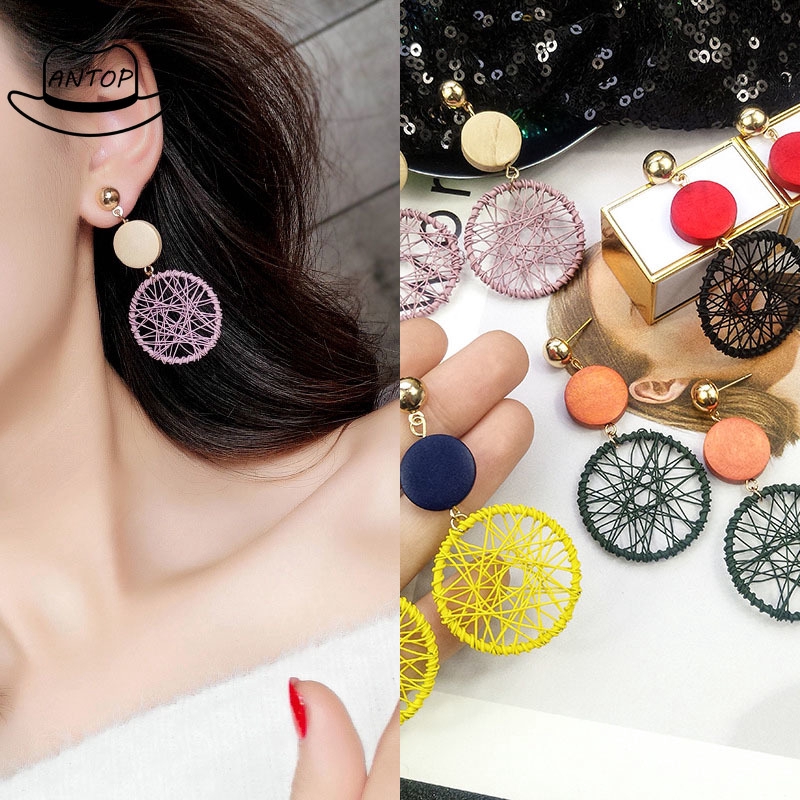 Antop！[Bayar Di Tempat] Anting Panjang Gaya Korea Retro Putaran Roda Dilebih-lebihkan Untuk Wanita