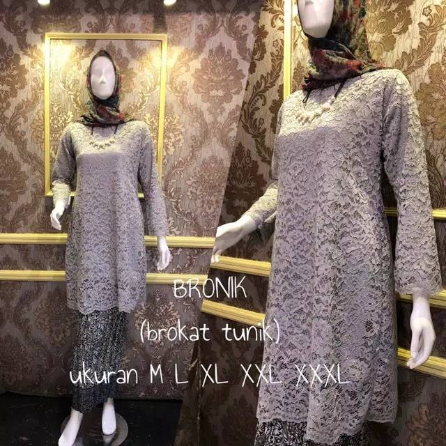 COD!!! Setelan kebaya bronik / kebaya brukat tunik / kebaya syar'i / maroon / navy / abu / gold