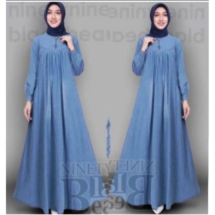 Dress Maxi Ambi Jeans # Gamis Jeans Busui # Gamis Panjang Jumbo # AmbiDress Denim Wanita Terlaris