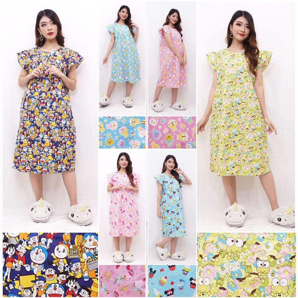 DASTER KATUN JEPANG KARAKTER BAJU TIDUR KANCING DEPAN BUSUI BUMIL MODEL KEKINIAN