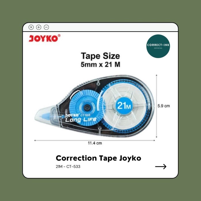 

Spesial Tip Ex Kertas Joyko Ct-533 21 Meters / Correction Tape Terbatas