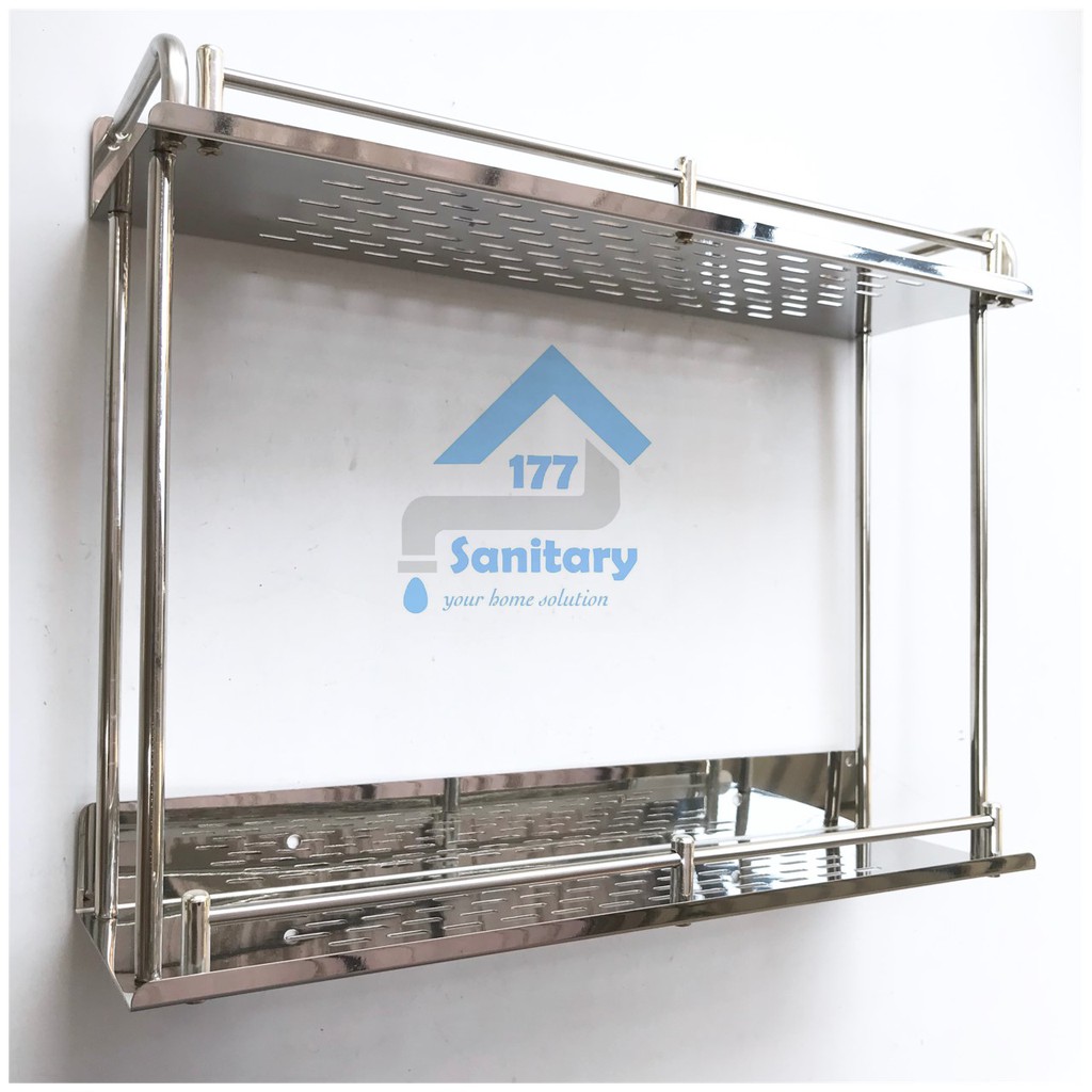 Rak 2 persegi Susun Stainless Murah 40-Tempat Sabun Shampo double rak Kamar Mandi tempat bumbu Dapur kitchen rack /A46