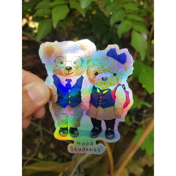 

stiker hologram teddy bear slogan good students uk. 7,5 x 9,5 cm