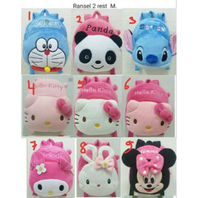  Tas  ransel  Boneka anak karakter doraemon panda stitch 