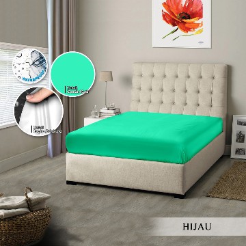 SPREI MONALISA POLOS WATERPROOF - 160x200 anti ompol air water proof polos emboss- 160 QUEEN sp160wpmona-Hijau