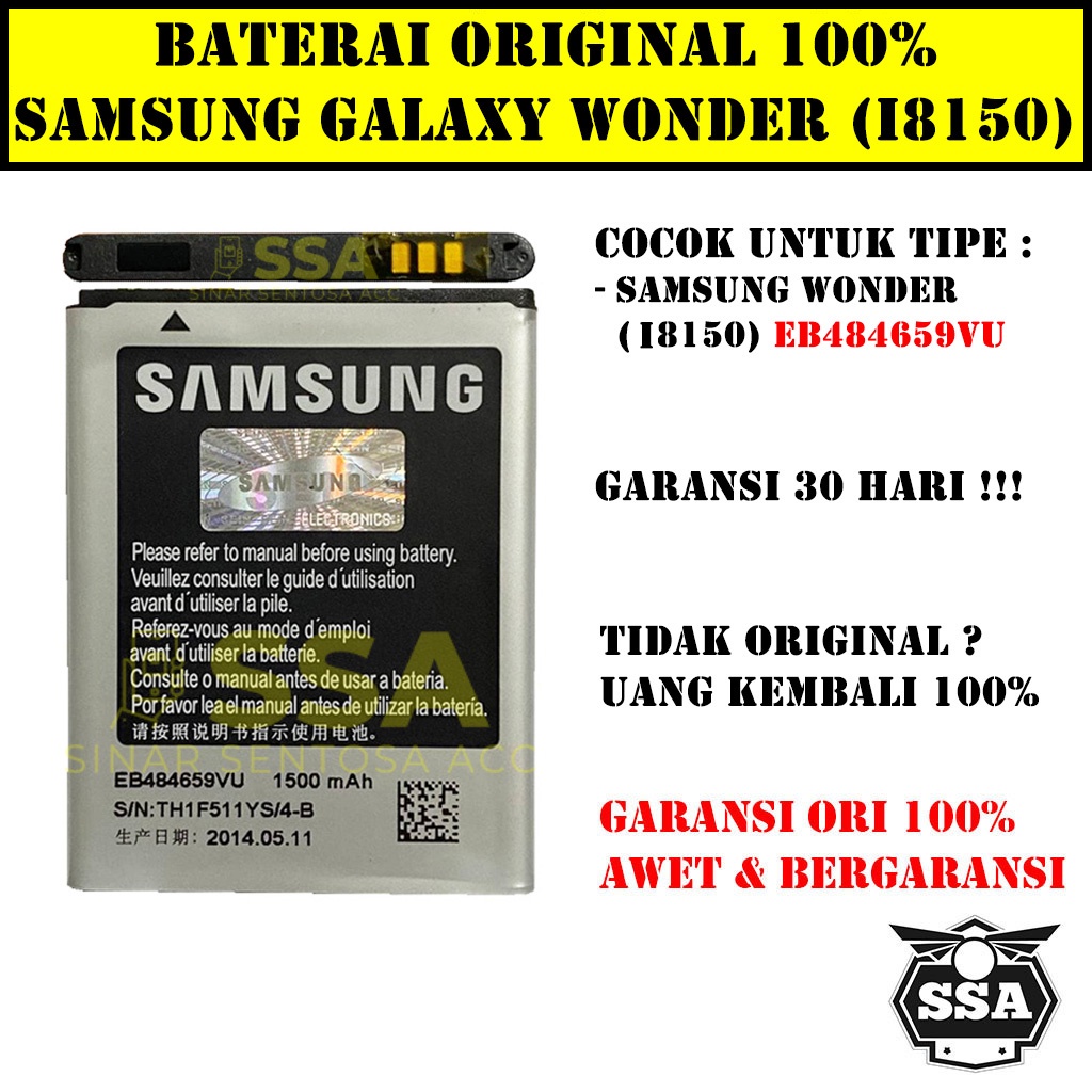 Baterai Original 100% Samsung Galaxy Wonder i8150 EB484659VU Batre Batrai Battery Batrei Batere Batu HP ORI GARANSI Awet