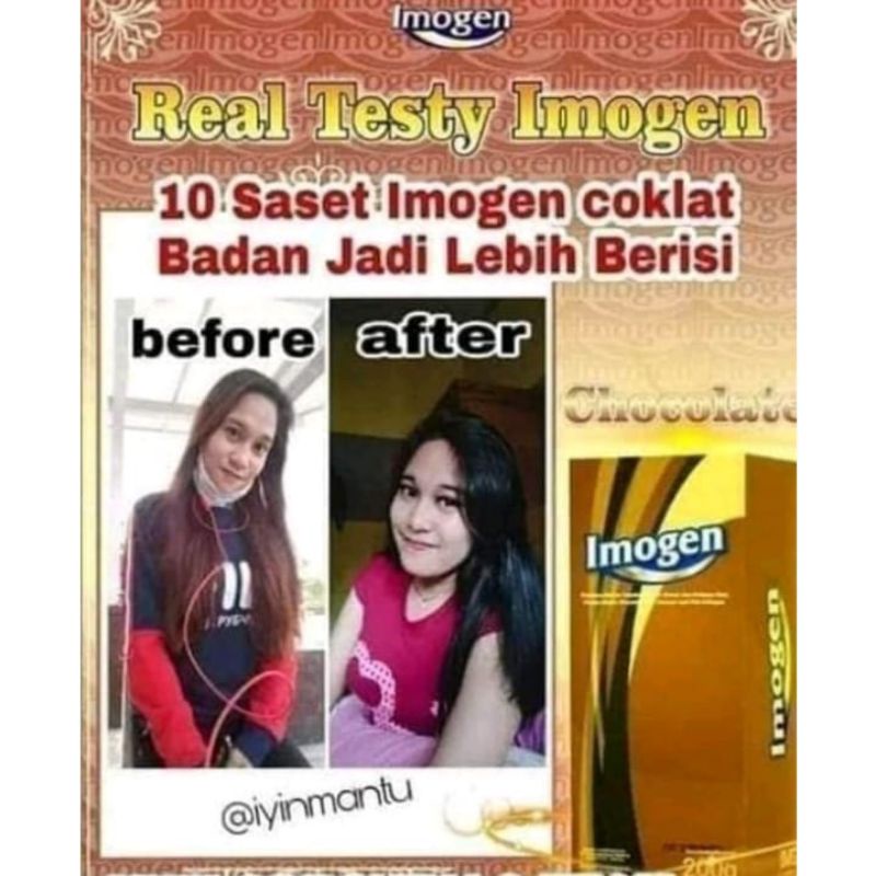 

IMOGEN COKLAT/SUDAH BPOM/PENAMBAH BERAT BADAN/KEMASAN SETENGH BOX(15 SACHET)