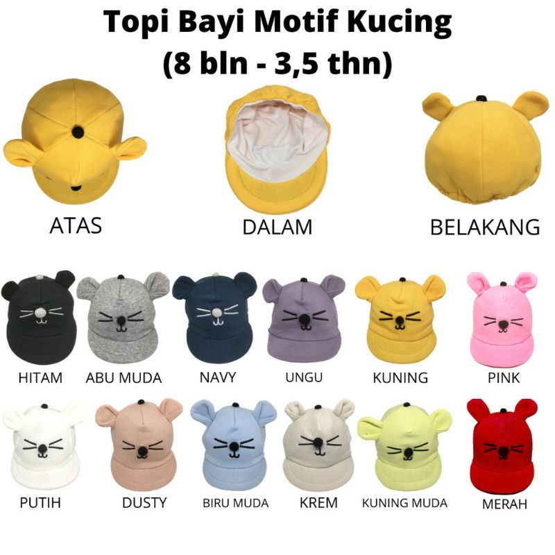 Topi Bayi Motif Kucing / Topi Bayi Laki laki / Topi Anak Perempuan / Topi Anak 3D Kucing