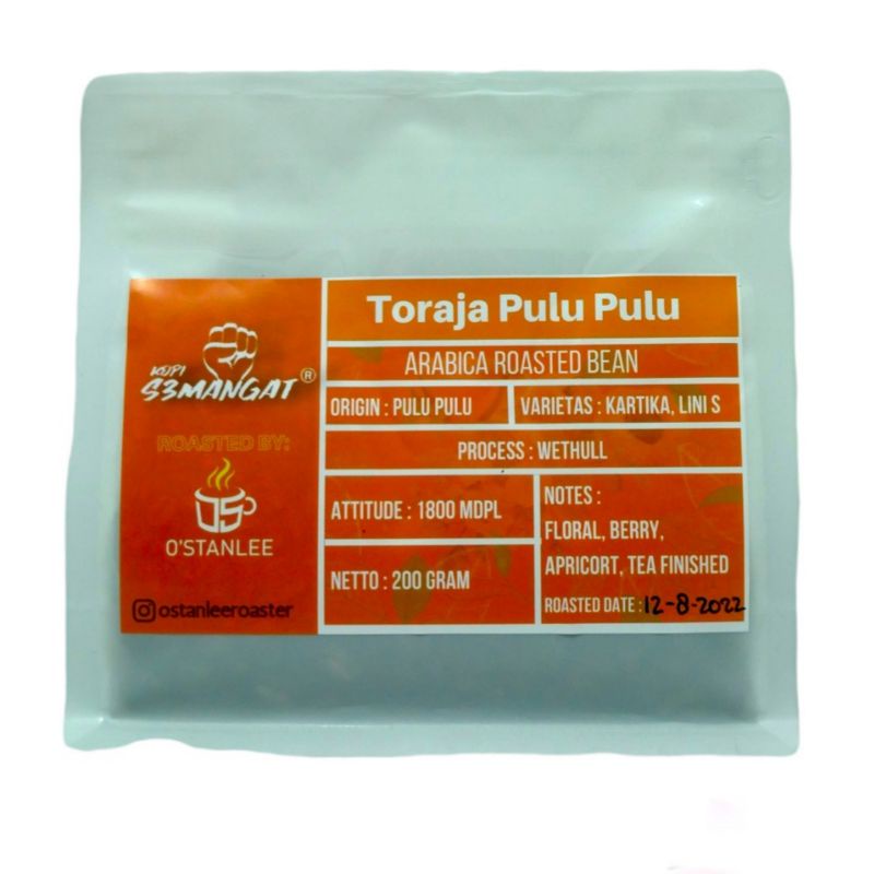 

kopi semangat Arabika Toraja Pulu pulu semiwash roasted bean 200gram