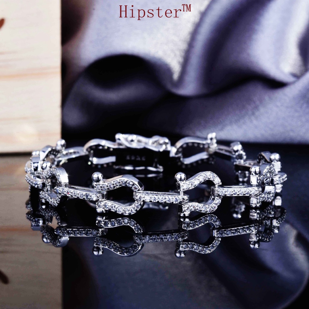 Hip Hop Style Micro-Inlaid Diamond Fashion Twin Buckle Bracelet