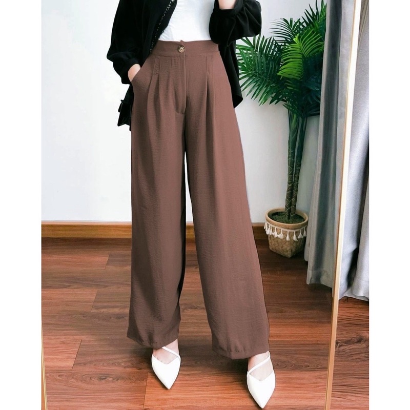 Celana Kulot Crinkle Highwaist Wanita Loose Cullote Zada Kulot Kancing