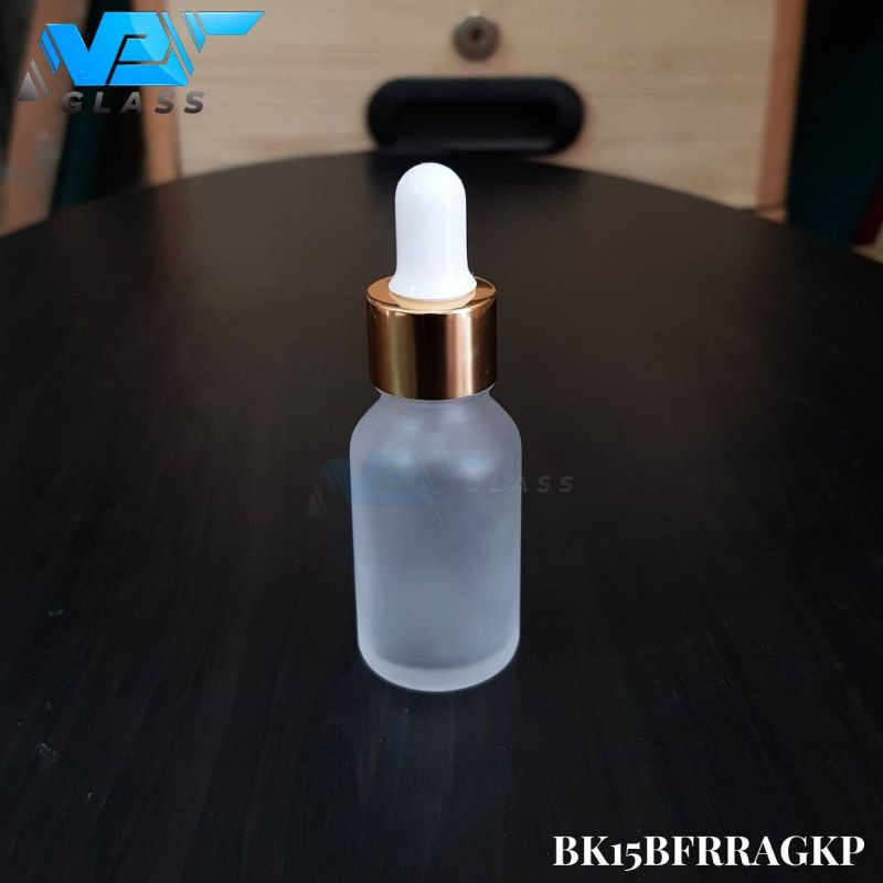 botol kaca pipet 15ml frosted - ring almunium gold