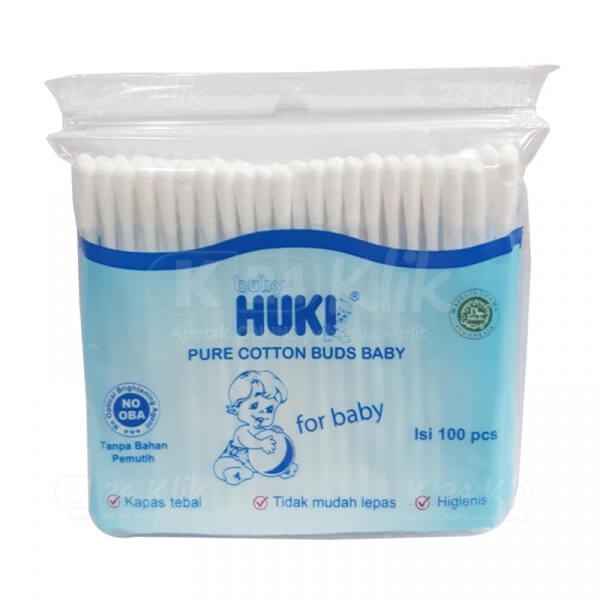 HUKI Pure Cotton Buds Zak Isi 100 For Baby &amp; Adult - Korek Kuping Bayi Dan Dewasa