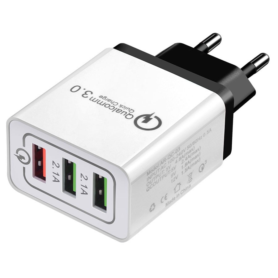 Taffware Charger USB 3 Port Qualcomm QC 3.0 EU Plug