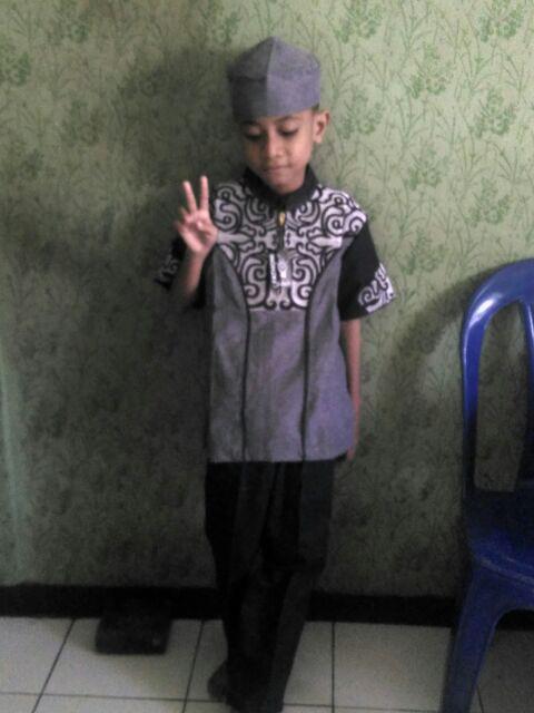 Koko Couple Ayah Anak Navy Abu Batik