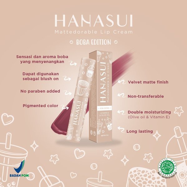 Hanasui Mattedorable Lip Cream | Matte Dorable LipCream Lipstick Cair Mate Hanasui | BOBA EDITION