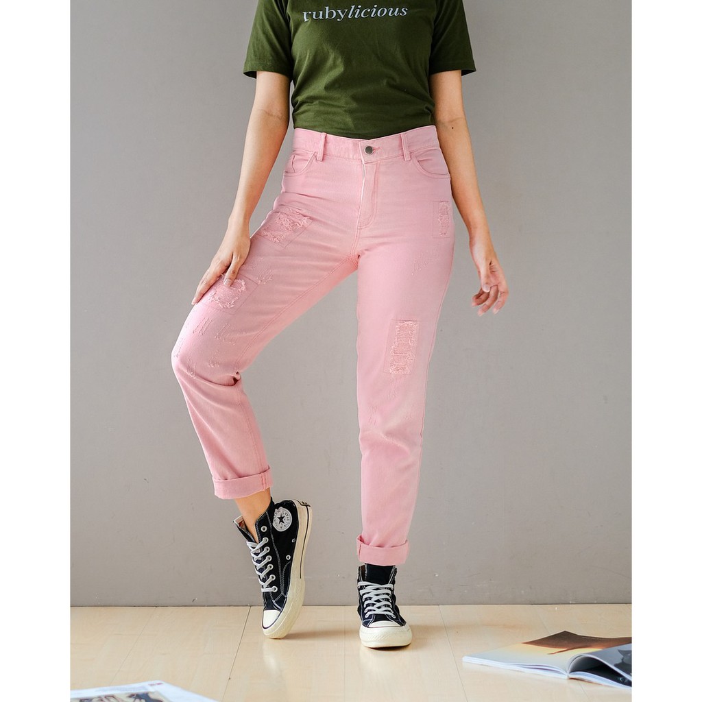 Myrubylicious ASH RIPPED COLOUR PANTS PINK