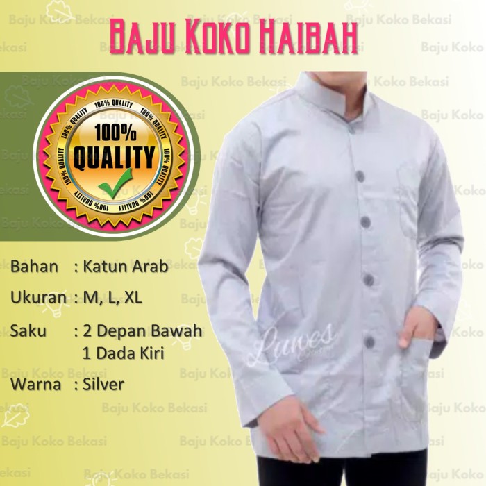 Baju Koko Pria Baju Koko Habiah Ammu Bahan Katun Arab Warna Silver - Silver, M