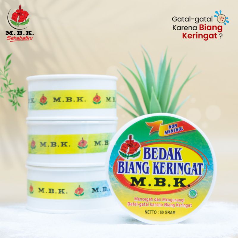 Bedak Gatal MBK Biang Keringat Non Menthol / Hijau Tin/Pot 60 g untuk Anak dan Dewasa