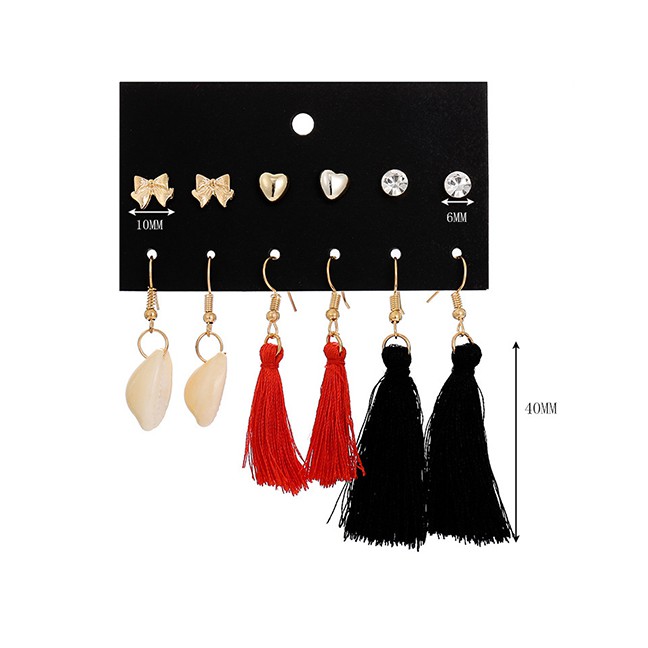 LRC Anting Set Fashion Color Shell Fringed Beach Heart Shaped Earrings Set 6 Pairs F76196