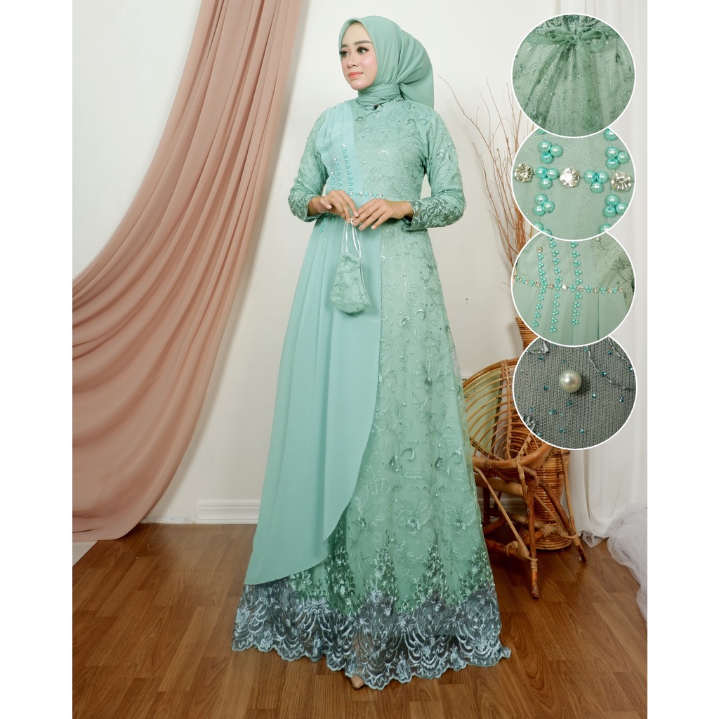 Permata Olshop / Kebaya Gamis Pesta Maudy NK Full Payet / Dress Kondangan / Dresscode Pesta