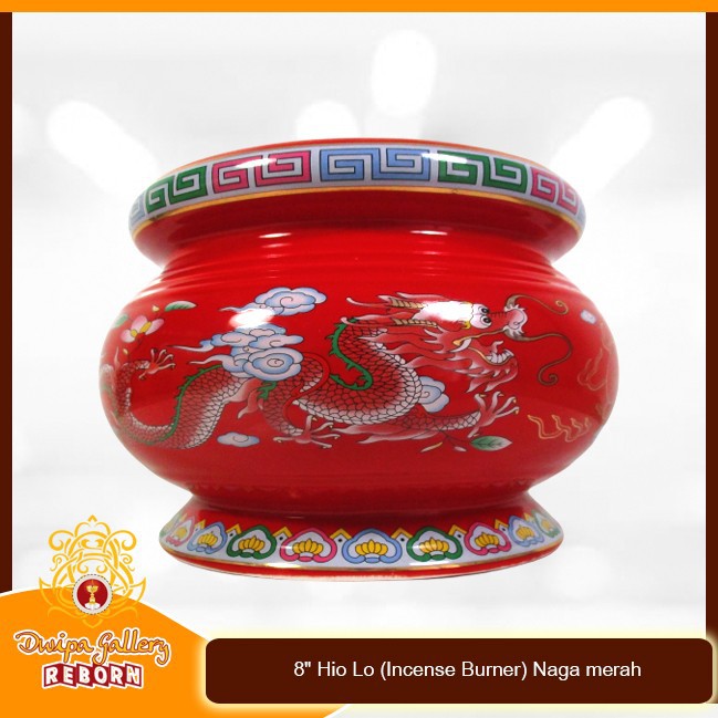 Tempat dupa Keramik 8&quot; Hio Lo (Incense Burner) Naga merah