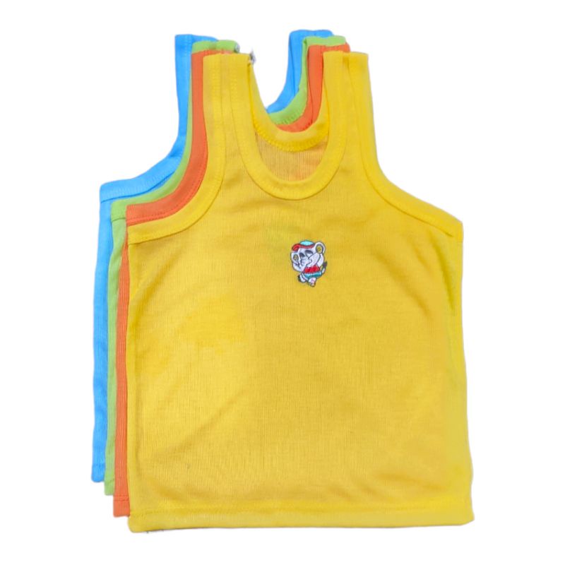 12 Pcs / 1 Lusin Kaos Dalam Singlet Anak Laki-Laki Perempuan Warna Stabilo Murah 1 - 4 Tahun S M L XL