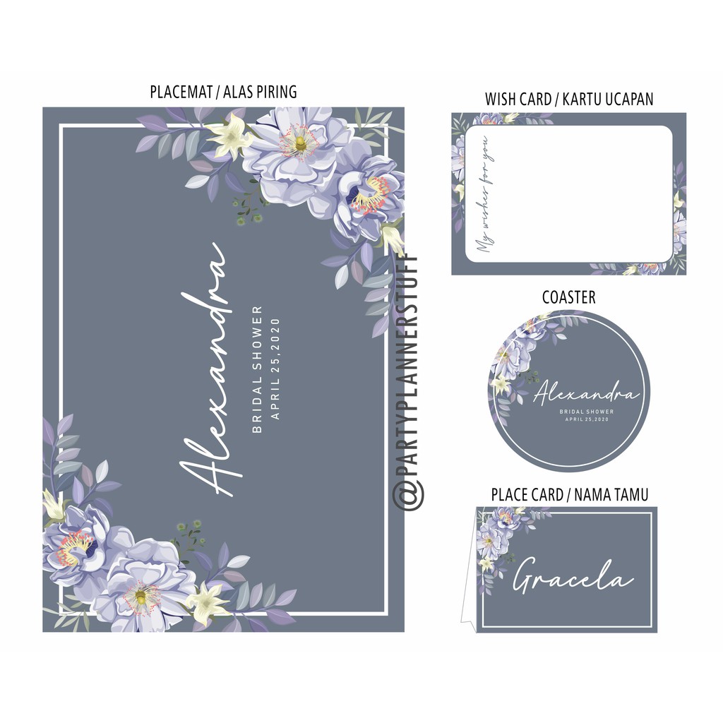 Table set navy floral rustic dekor meja bridal shower baby shower sweet seventeen birthday dinner ta