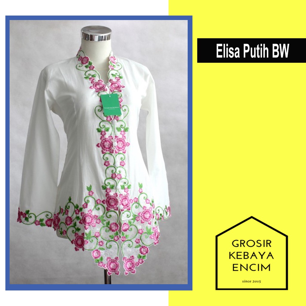 Kebaya Encim Modern Putih BW Kartini Katun Bordir Lengan Kebaya Encim Modern Putih BW Kartini Katun Bordir Lengan