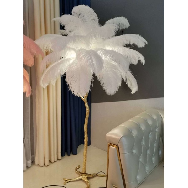 Standing Feather Lamp Import / Lampu bulu berdiri - Putih