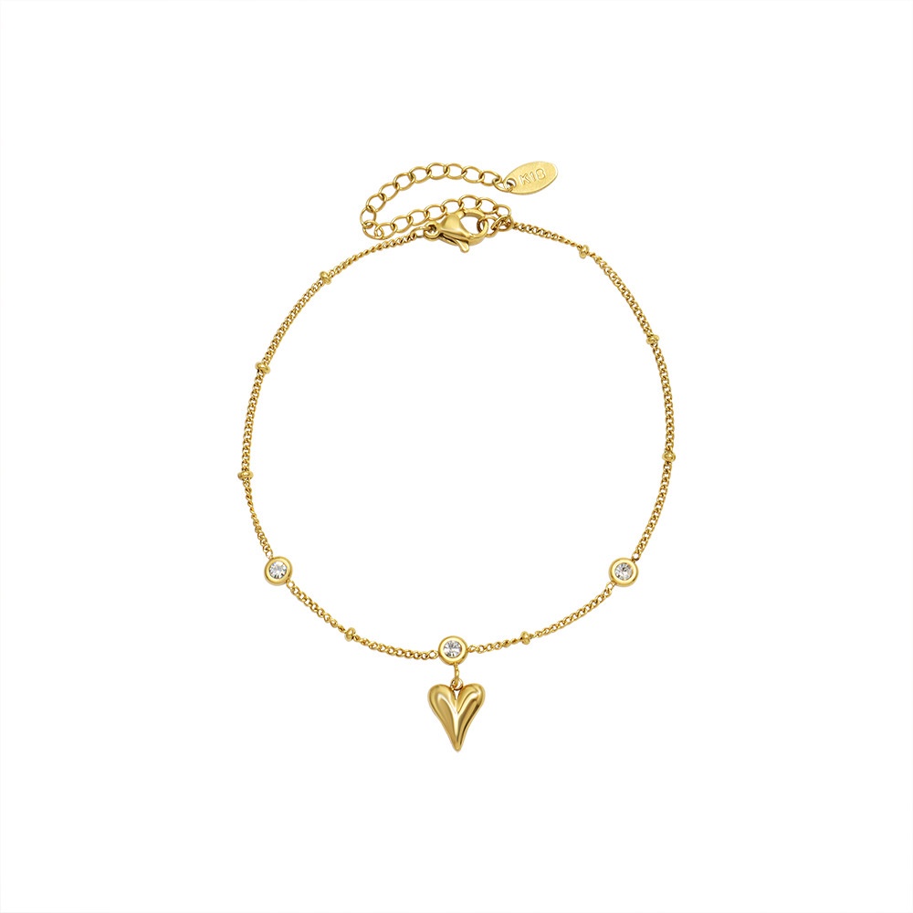 Korean 18K Gold Titanium Steel Anklet Female Crystal Heart Pendant Colorless Anklet